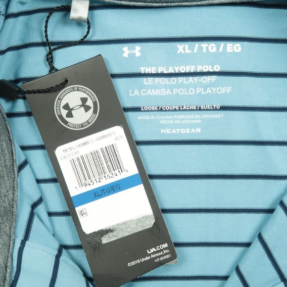Under Armour UA Playoff Polo Core Stripe Golf Shirt in Blue Size XL - Picture 6 of 8